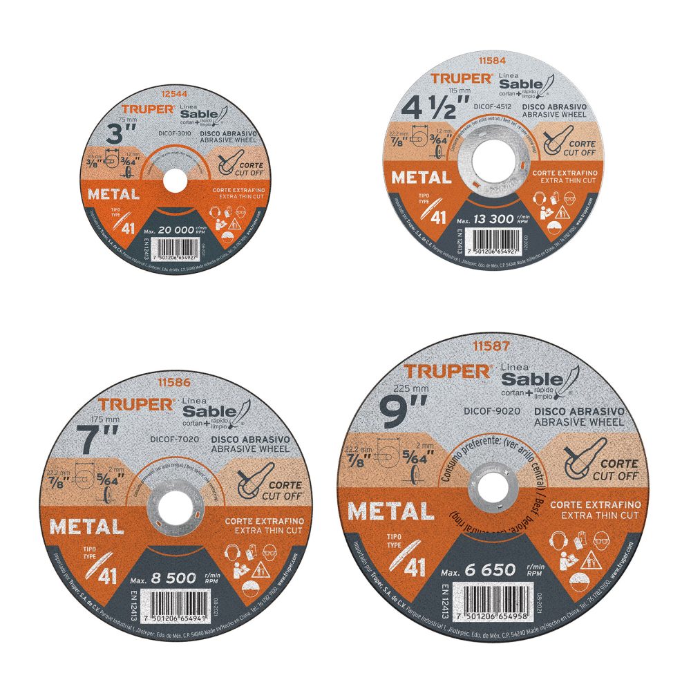 Discos abrasivos para corte extrafino de metal, alta durabilidad TRUPER