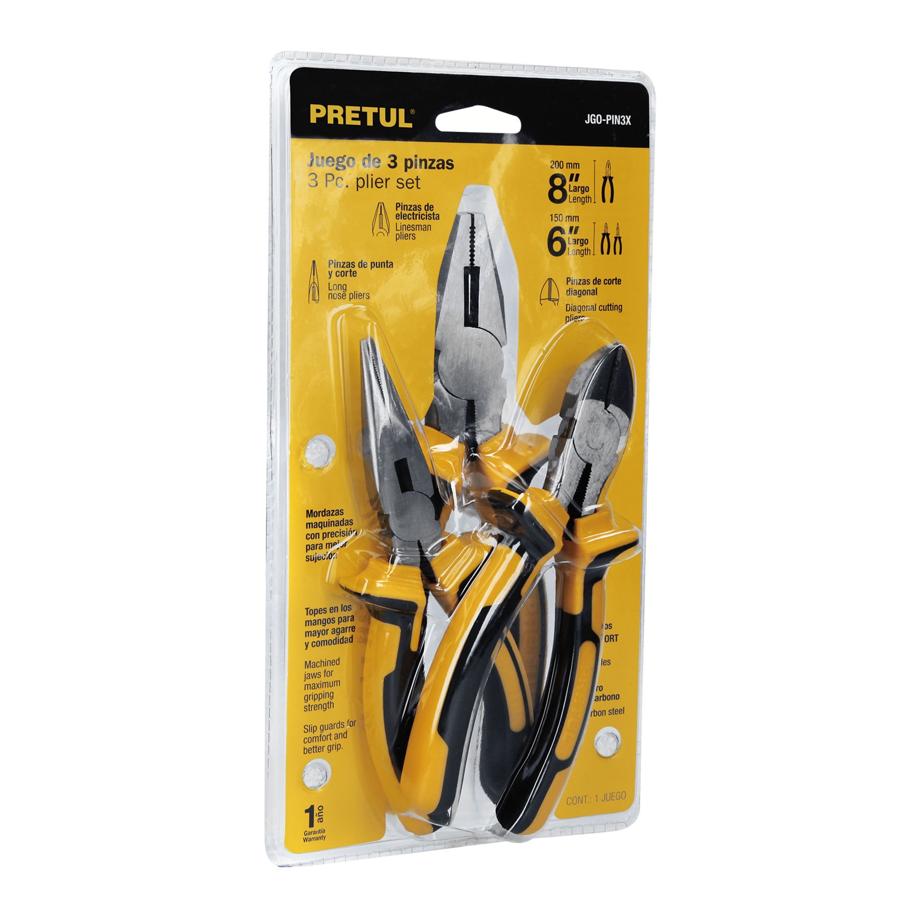 22966 JUEGO DE PINZAS, 3 PIEZAS, MANGO COMFORT GRIP, PRETUL